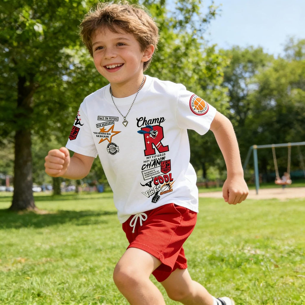 Boys Summer Clothes Short Sleeve Top and Shorts Piece Kids Outfits Boys Sets