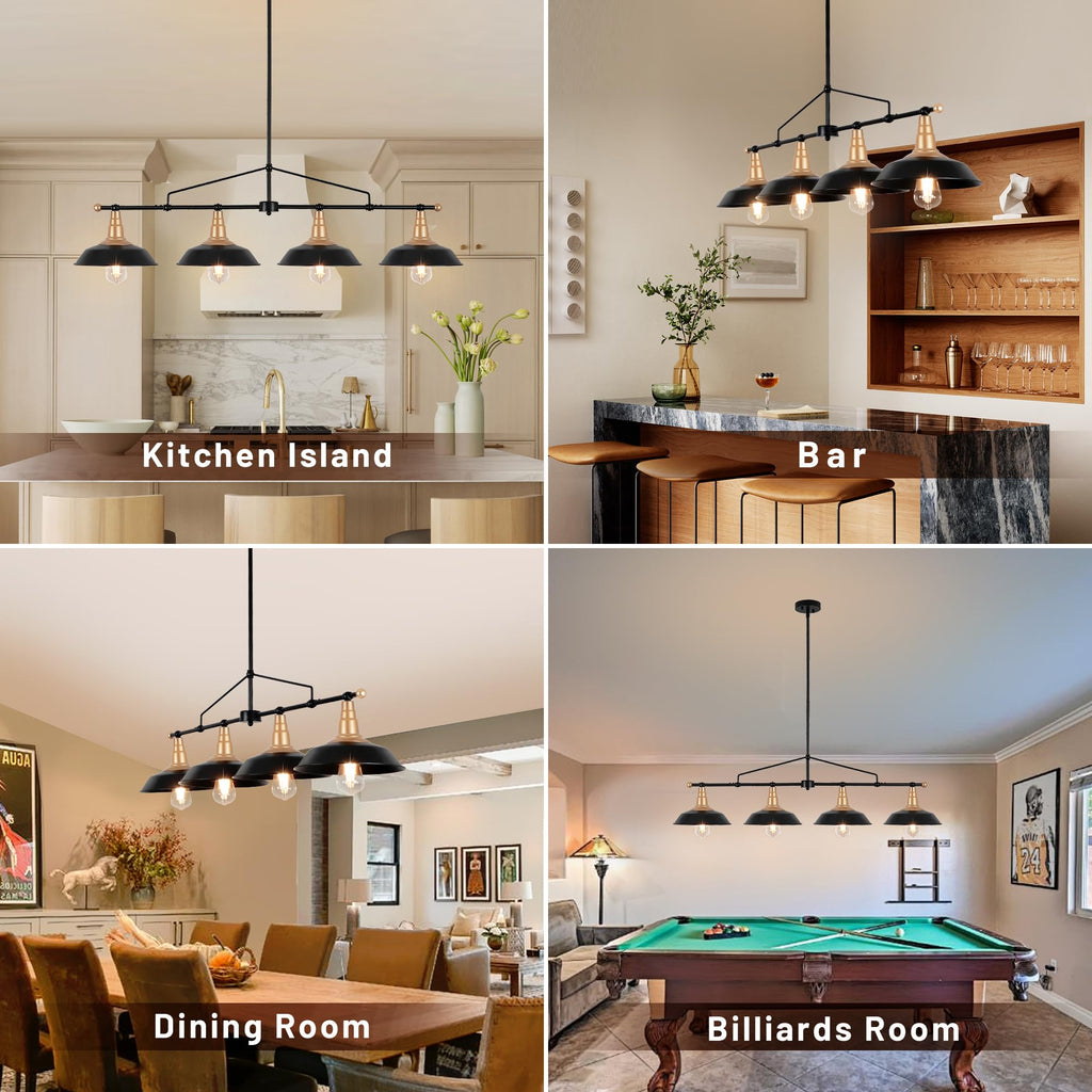 Pool Table Lights 4-Light Black and Gold Linear Light Fixture 48 Inch