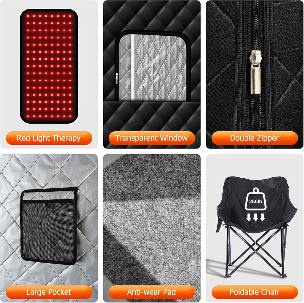 Portable Infrared Sauna with 600nm Red Light, Personal Sauna Spa with Remote Control and Large Foldable Chair