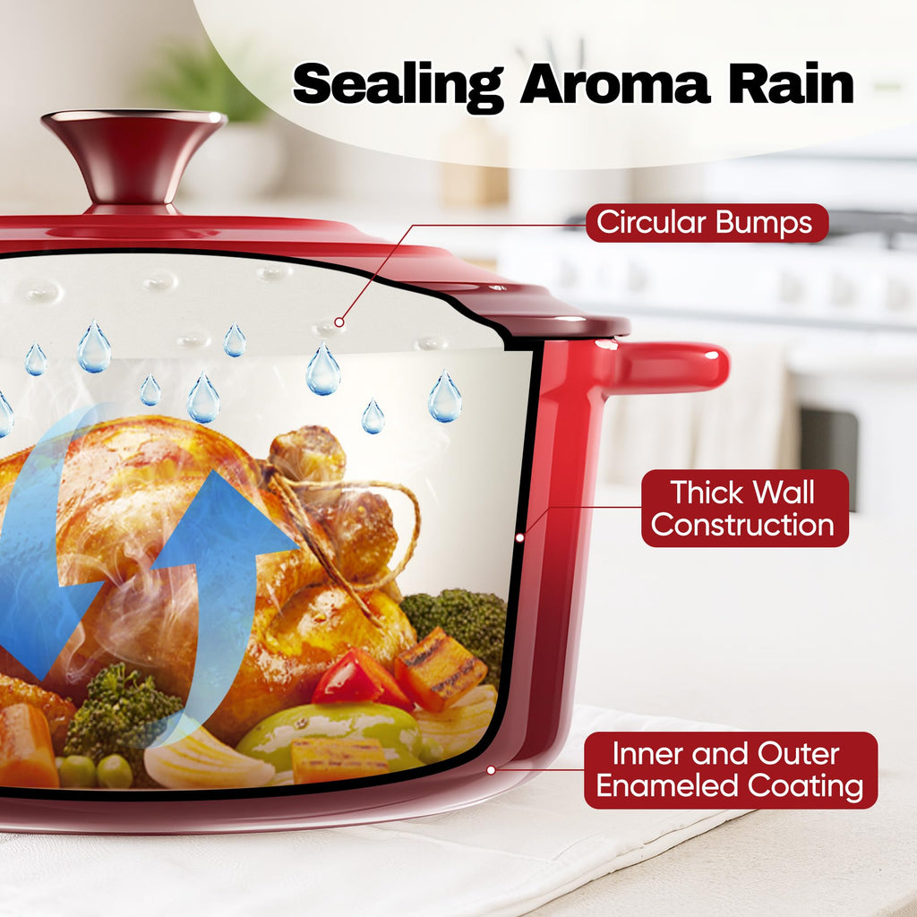 6 Quart Dutch Oven Pot with Lid, Non Stick Enameled Cast Iron Dutch Oven for Bread Baking, Heavy-Duty, Oven Safe
