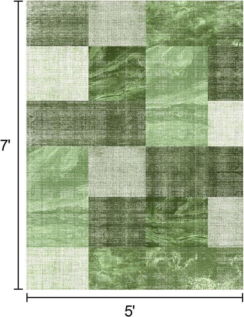 5×7 Washable Modern Area Rugs,Checkered Abstract Neutral Non-Slip High Traffic Large Carpet and Farmhouse,Spring Green