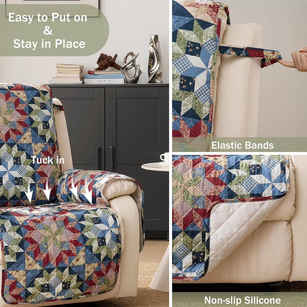 Patchwork Printed Recliner Chair Covers, Soft Quilted Lazy Boy Chair Covers, Pet Friendly Recliner Cover for Sofa
