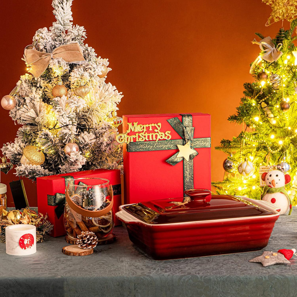 4.5 Quart Ceramic Casserole Dish with Lid - Oven, Microwave & Dishwasher Safe Bakeware for Family Meals, Lasagna