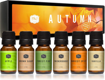 P&J Fragrance Oil Autumn Set | Brown Sugar, Apple, Harvest Spice, Vanilla, Forest Pine, and Snickerdoodle Candle - Set of 6