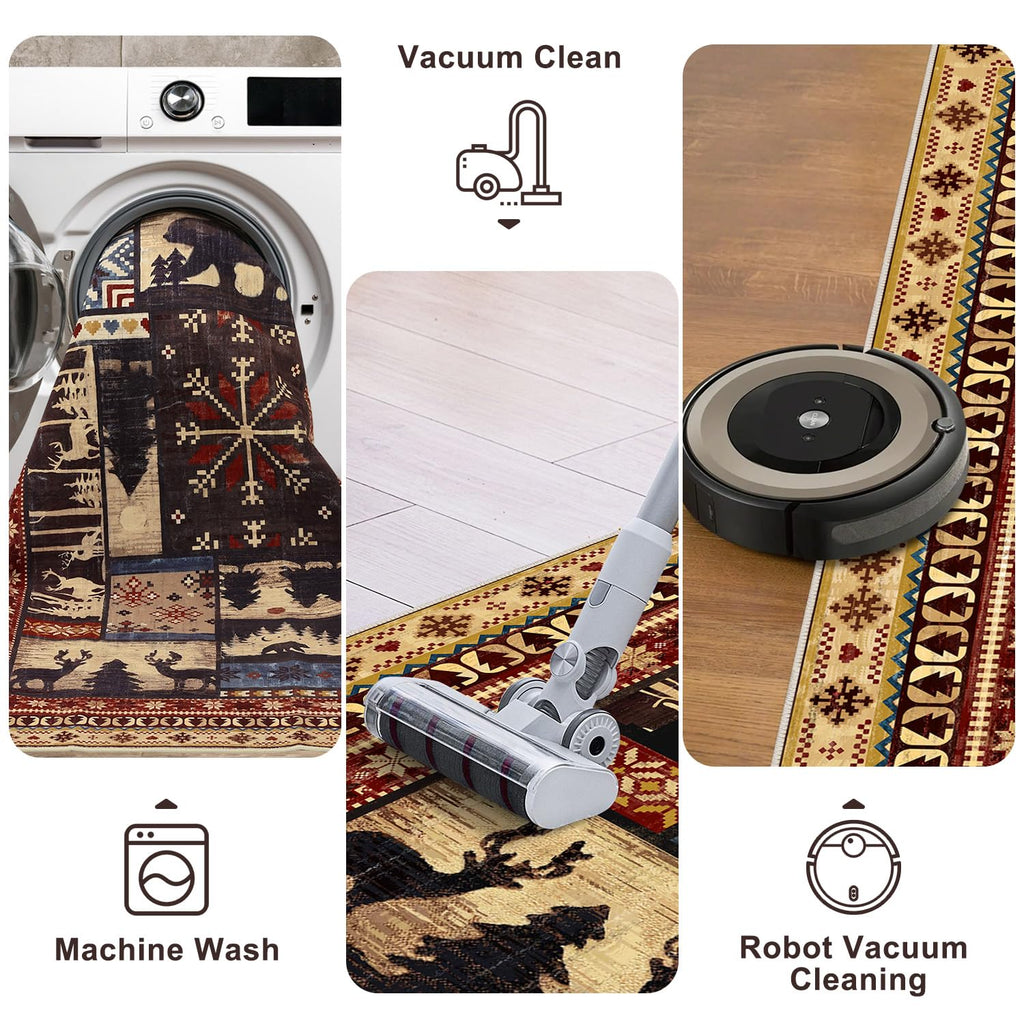 Hallway Runner Rug, Non Slip Washable Western Cabin Bear Rugs