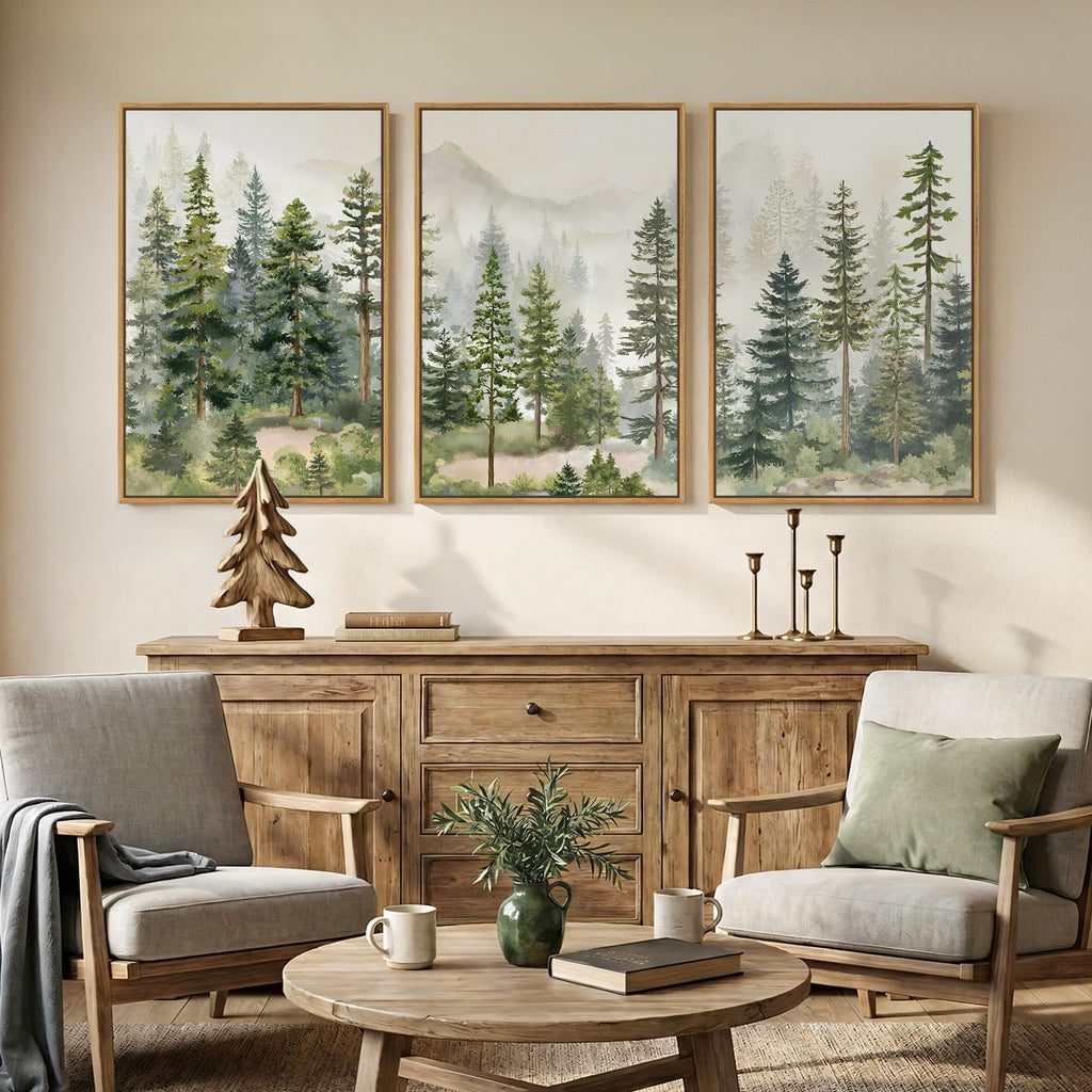 Large Framed Green Forest Landscape Wall Art, 24x36 Inch