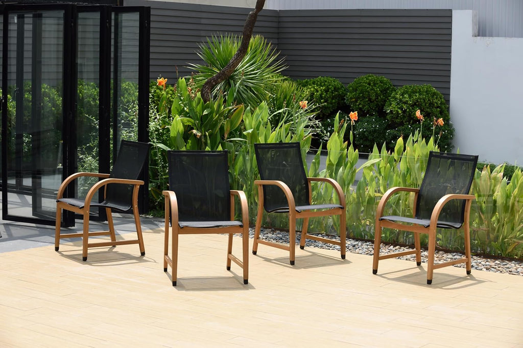 Bahamas Armchairs| Black and Quick dry Sling Chairs | Teak Finish | Durable and Ideal for Indoors and Outdoors (Set