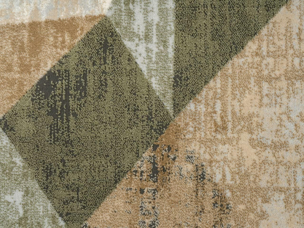 4x6 Savoy Collection Area Rug - Green and Cream Geometric Design - 4'x6' - Easy to Clean - Durable for Kids and Pets