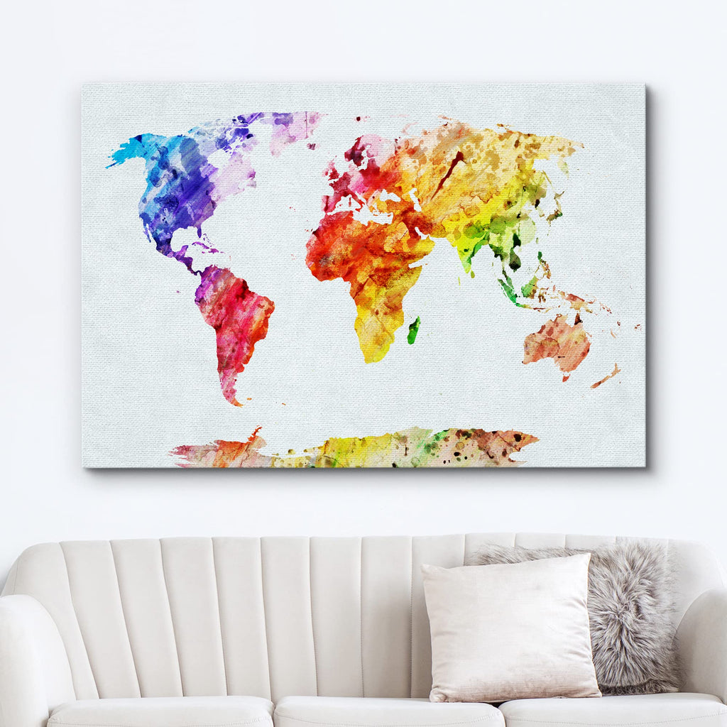 Canvas Print Wall Watercolor Style Rainbow Streak World Map Architecture & Maps Cultural Illustrations Modern