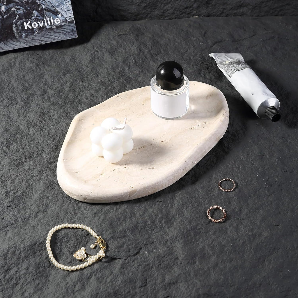 Marble Jewelry Tray Trinket Dish, Decorative Cloud Vanity Key Tray for Women, Perfume Ring Holder Dish for Ring