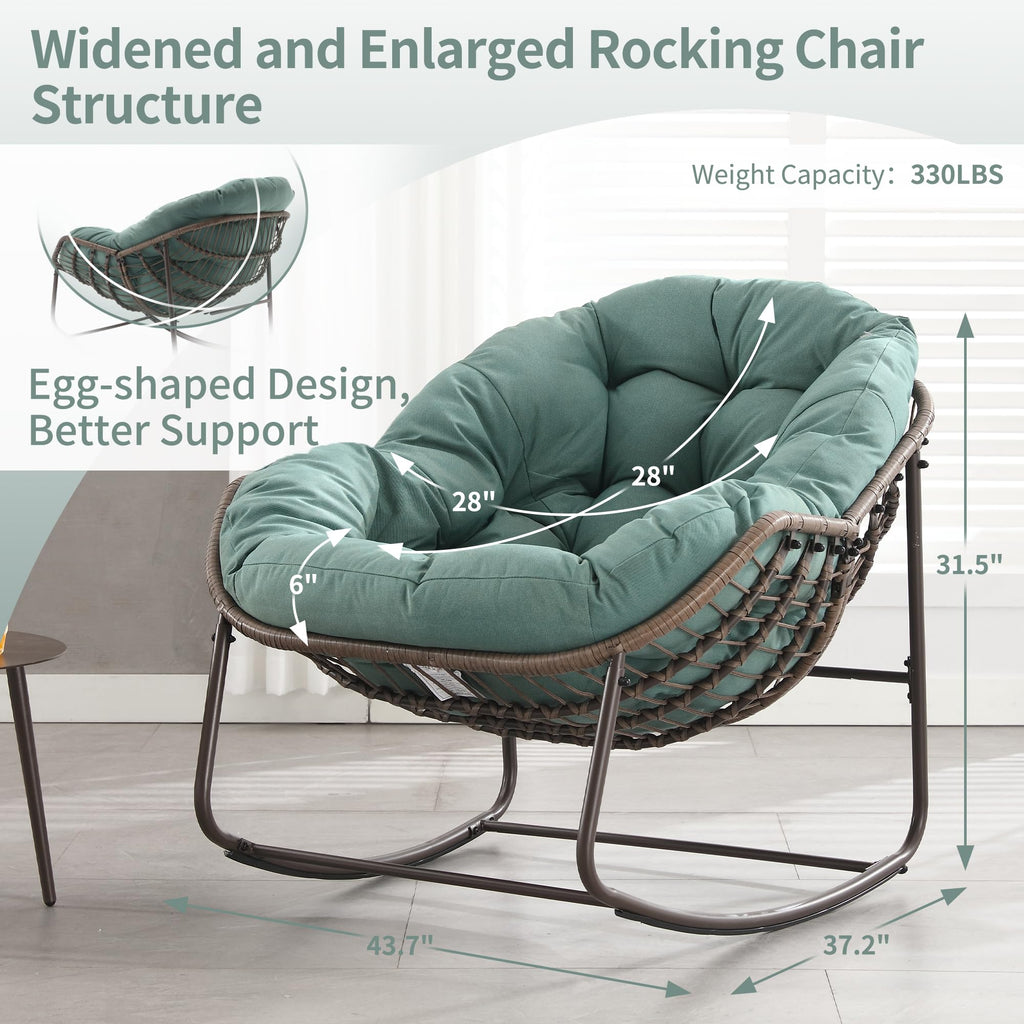 Outdoor Patio Rocking Chairs Set of 2, Oversize Papasan Rock Chair