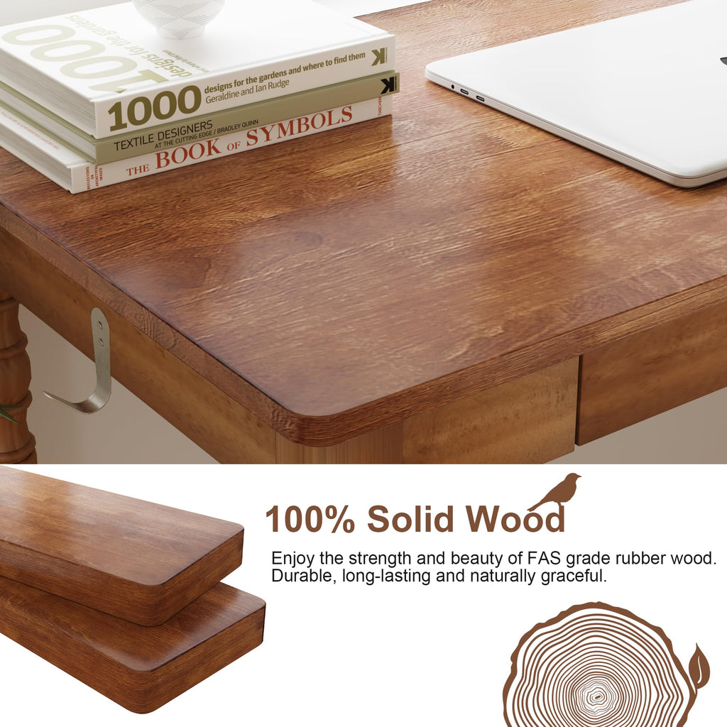 Vintage Solid Wood Writing Desk - 31.5" Mid Century Modern Desk with Drawer, Small Wooden Computer Desks, Secretary