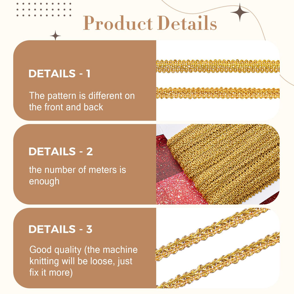 Gimp Braid Trim 1/2 Inch 20 Yard Gimp Braid Trim Decorative,Gold
