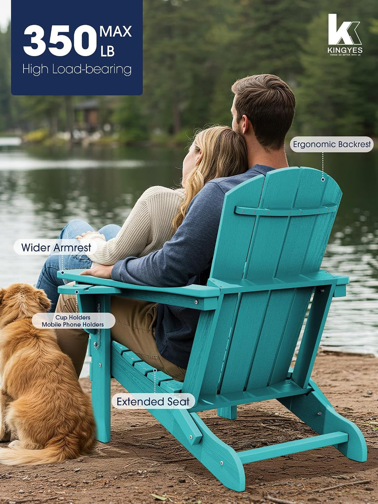 Folding Adirondack Chair Set of 2 with 2 Cup Holders, Aruba | HDPE Composite | Waterproof | Wood Grain | Hidden Cup &