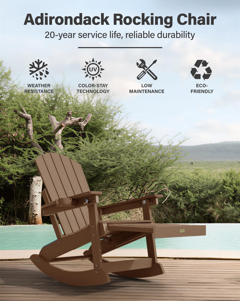 Adirondack Rocking Chairs, with Footrest, 5-Level Adjustable Backrest