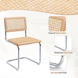 Rattan Cantilever Dining Chairs Set of 2, Boho Modern Dining Chairs with Rattan Back and Curved Steel Base for Kitchen or Living Room, Natural