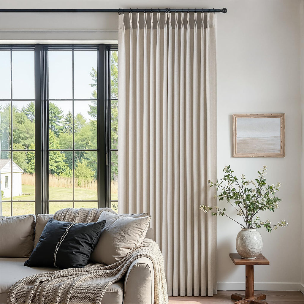 Oatmeal Pinch Pleated Linen Curtains 84 Inch 2 Panels Living Room