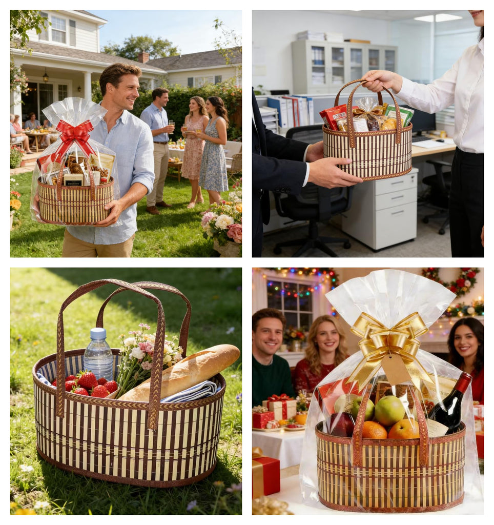4 Set Baskets for Gifts Empty Bulk Large Woven Bamboo Gift Basket Empty