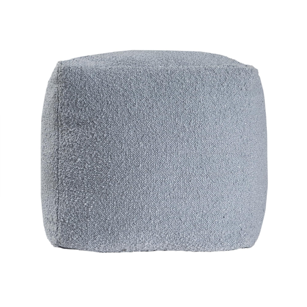 LR Home Handmade Contemporary Solid Boucle Square Indoor Medium Pouf Ottoman, Blue | Foot Rest Decor | 18 x 18 x 18