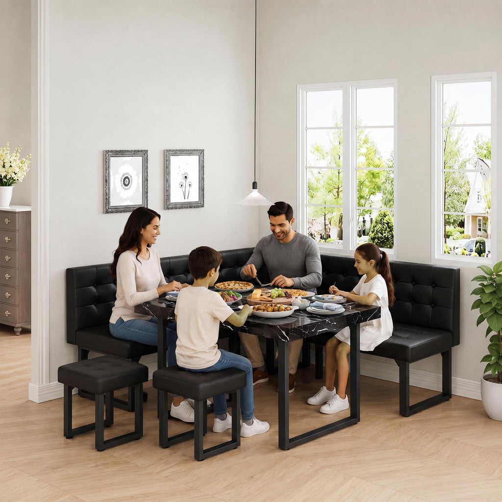 72" Corner Dining Table Set for Small Spaces, Modern Black