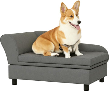 Pet Sofa, Dog Couch, Elevated Pet Bed for Small Dogs, with Hidden Storage, Soft Tufted Cushion, Gray