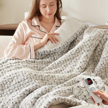 Rose Electric Heated Blanket, 62x84 Heating Twin Luxury Soft Faux Fur Grey