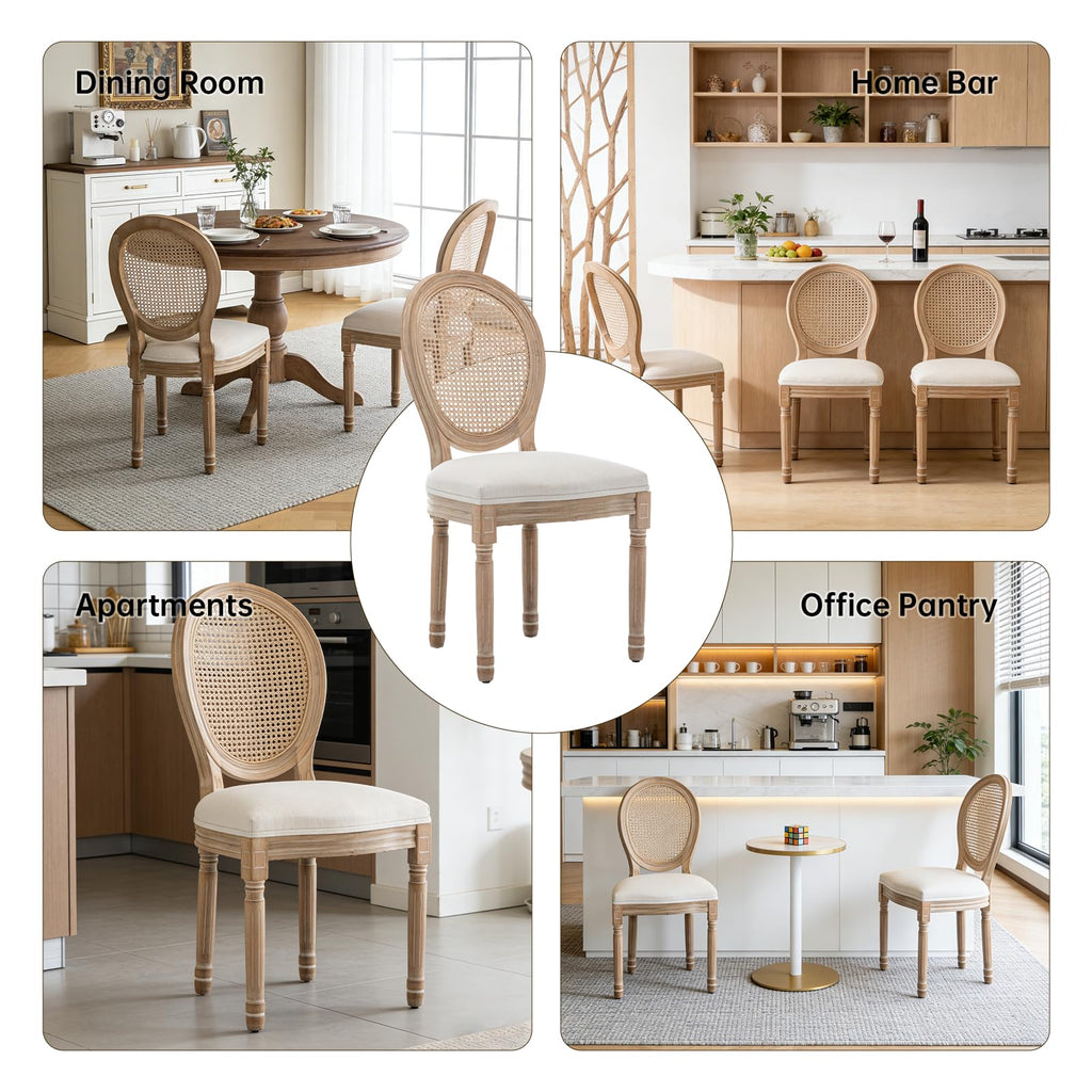 French Country Solid Wood Dining Chair, Upholstered Seat & Back