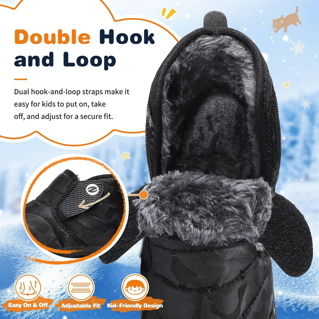 Kids Snow Boots Boys Girls Winter Warm Fur Lined Double Hook & Loop