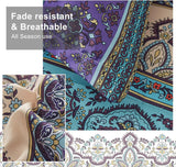 Cottolester Boho Comforter Set Queen 8 Piece Bed in a Bag Bohemian Striped Bedding Quilt Set Aqua Paisley Floral