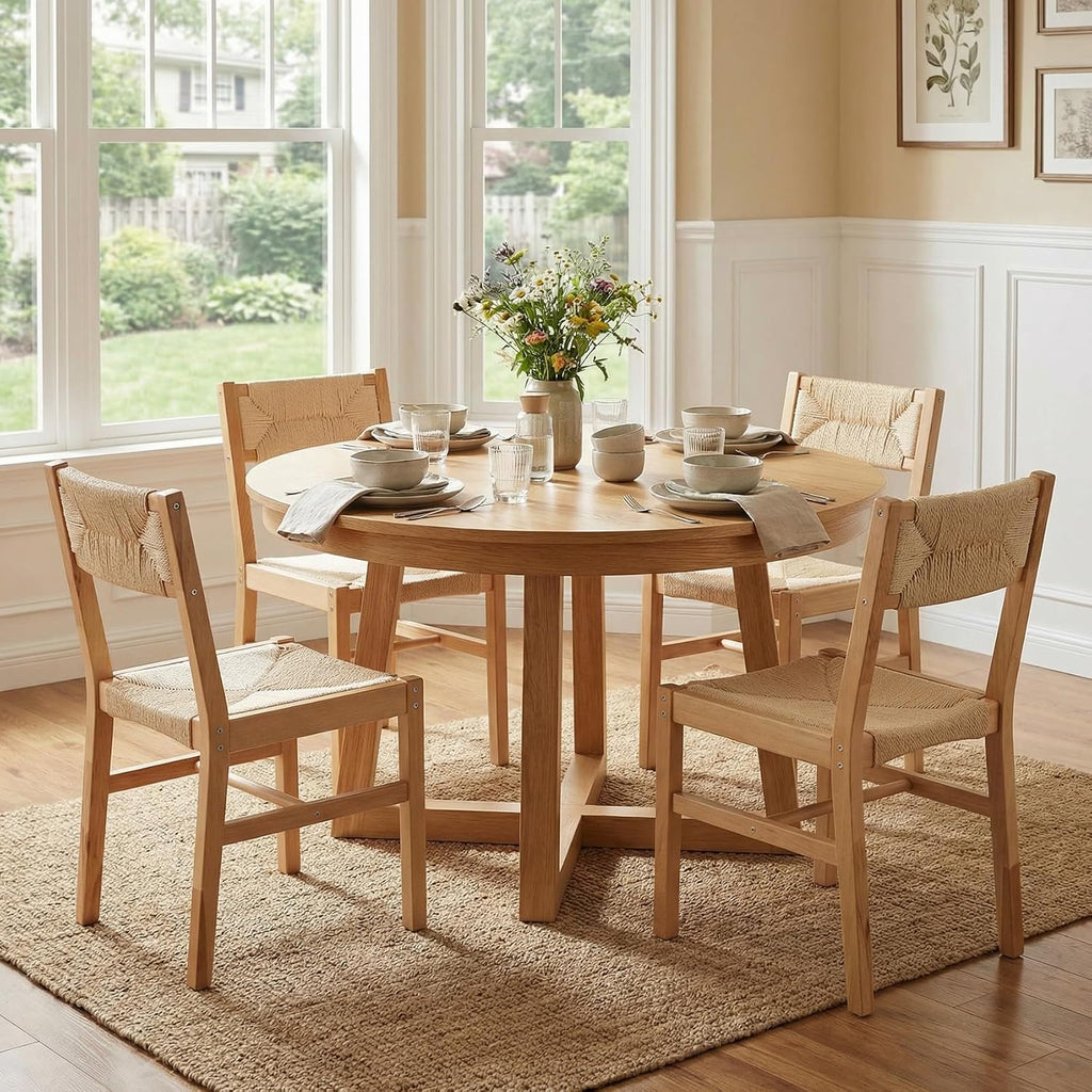 Woven Rattan Dining Chairs Set of 4, Farmhouse Wicker Boho Dining Chairs, Armless Wooden Cane Kitchen Dining Chair