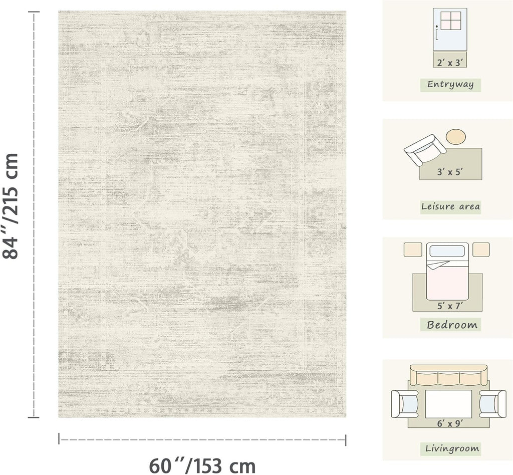 Washable 3x5 Entryway Rug, Ivory Area Rugs
