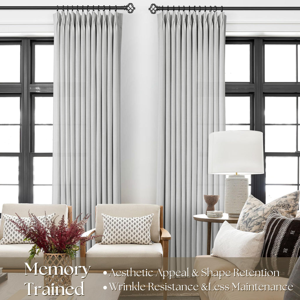 Grey Pinch Pleated Linen Curtains 96 Inch Length 2 Panels