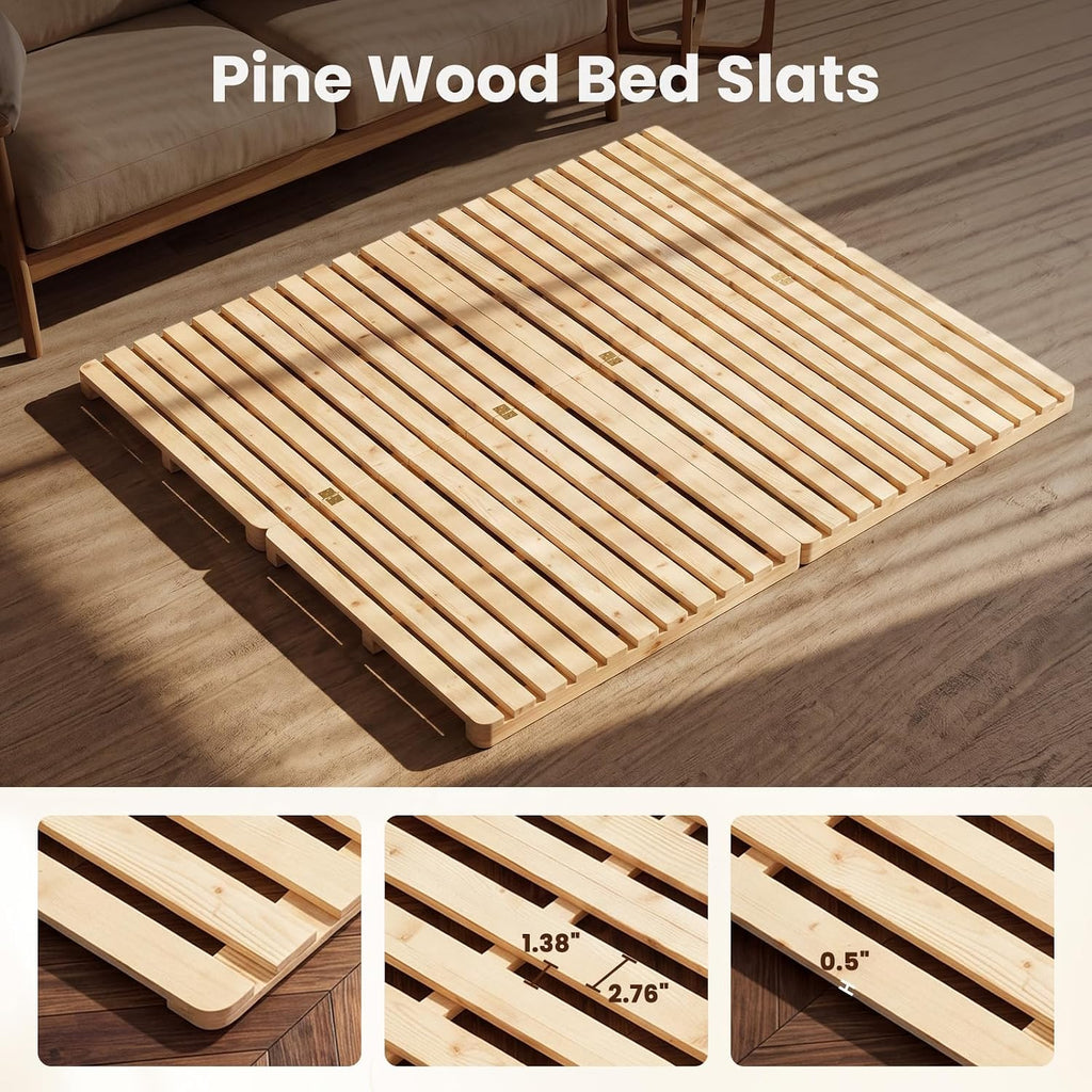 Floor Bed Frame, Foldable Japanese Tatami Bed Frame for Futon Mattress
