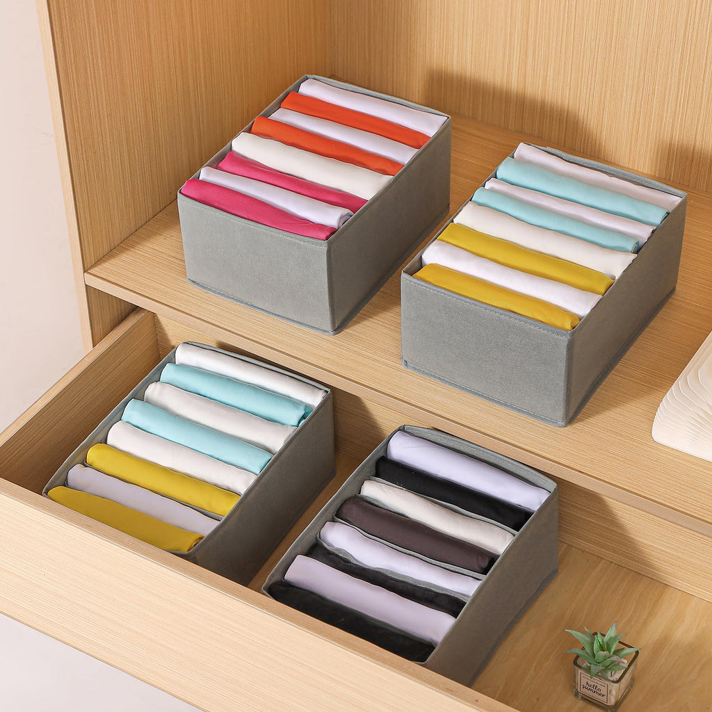 4 Packs T-shirt Drawer Organizers for Clothing, 8 Grids Compartment Storage Box Wardrobe Clothes Organizer, Clothes