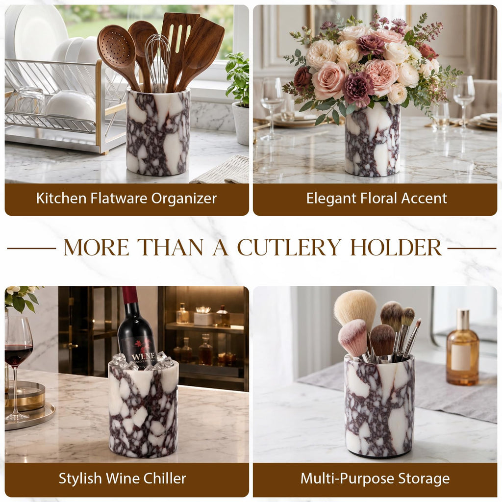 Calacatta Viola Marble Utensil Holder, 6.5 Inch Stone Utensil Crock