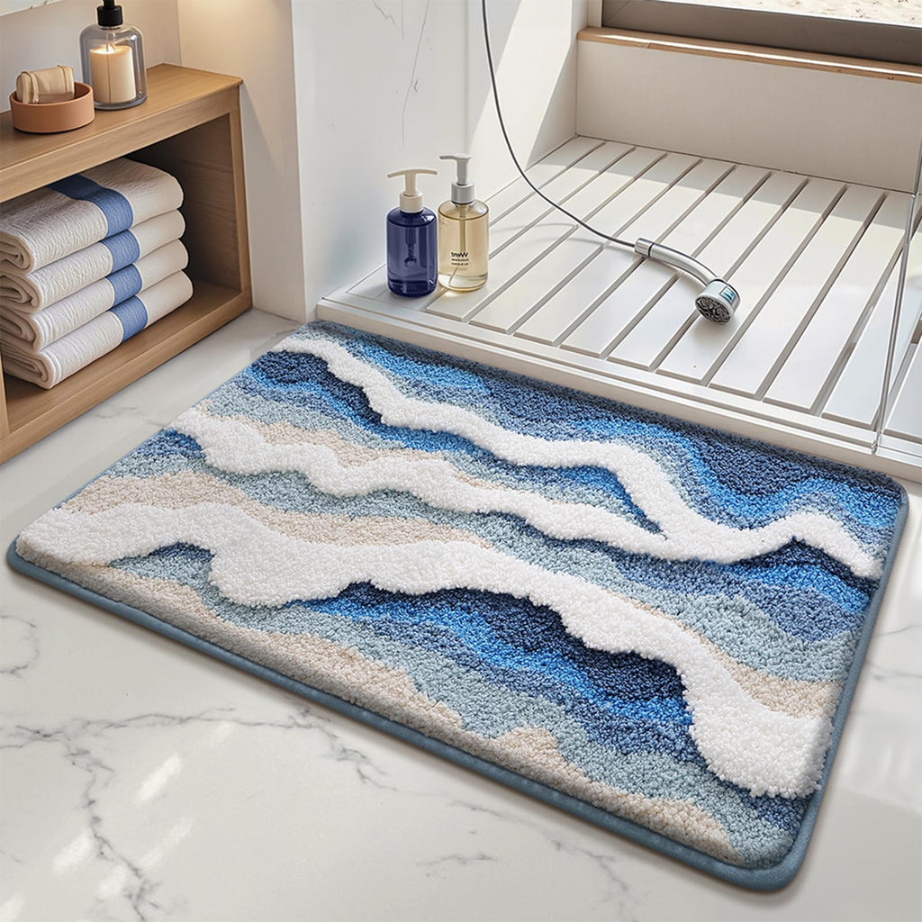 Beach Bathroom Rugs, 20"x32" Highly Absorbent Non-Slip Bath Mat(Blueswell)