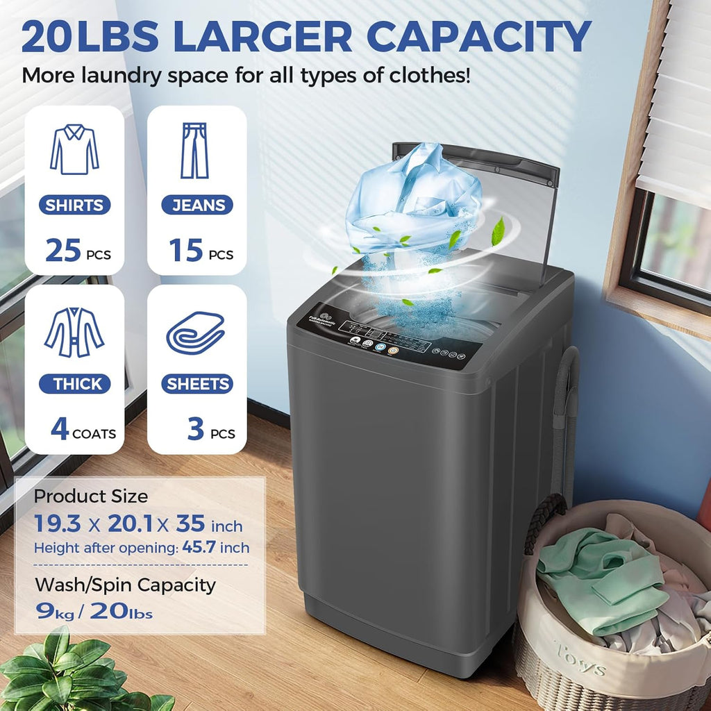 Portable Washing Machine, 20Lbs Capacity Full-Automatic Portable Washer Machine, 2.8Cu.ft Washer and Dryer Combo with