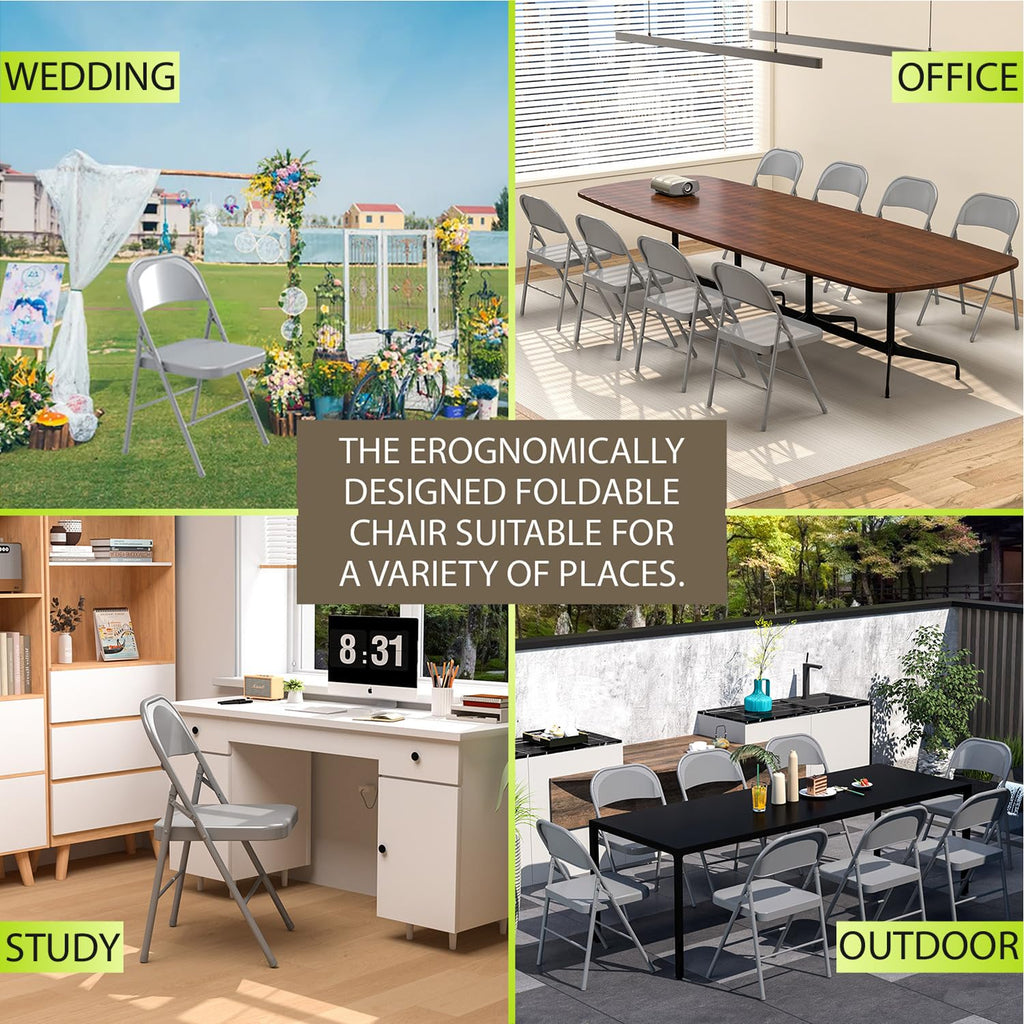 Metal Folding Chairs Steel Frame with Double Hinged Kitchen Dinning Wedding Patio and Garden, No Assembly, Set of 4