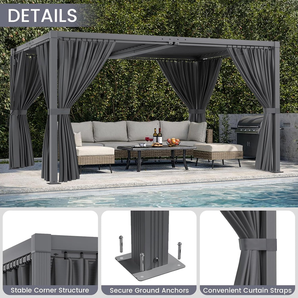 Louvered Pergola 10' x 13', Outdoor Aluminum Pergola with Reinforced Steel Roof