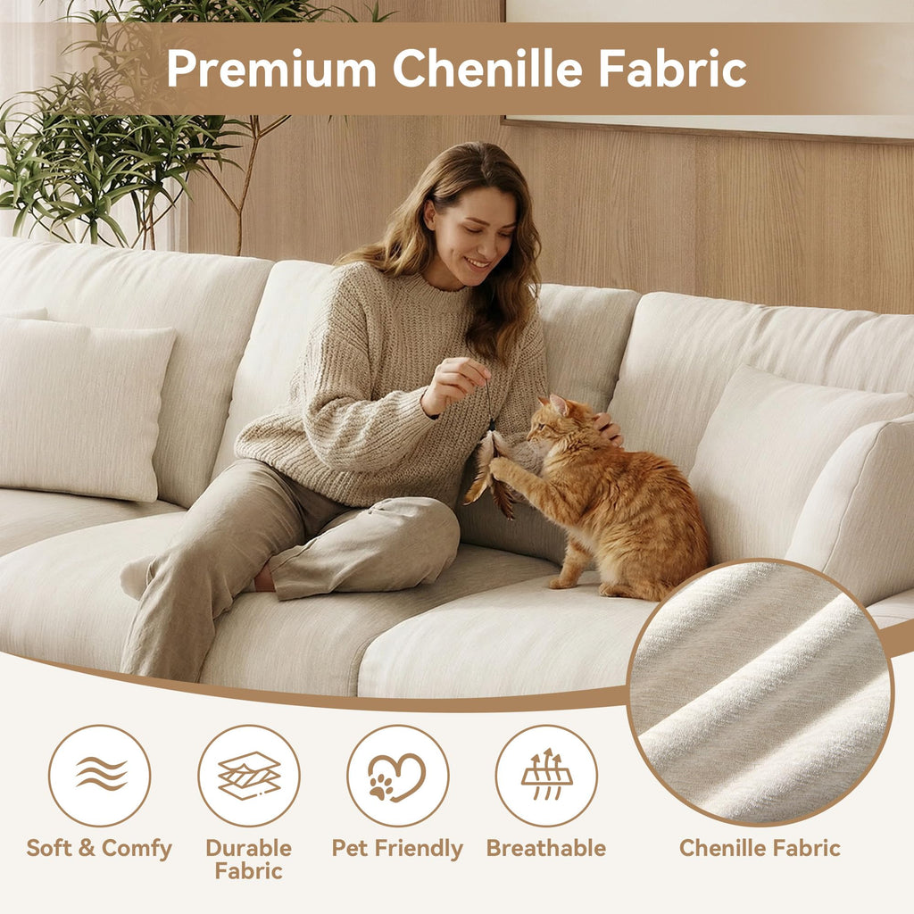 110" Cloud Sectional Couches, Modular Sectional Sofa with Deep Seat, Convertible L-Shape Couch with Storage Ottoman
