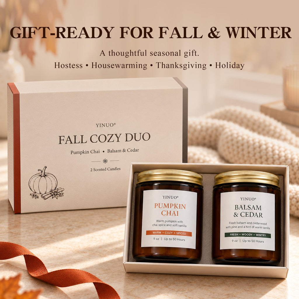 Fall Scented Candles Gift Set - 2 Pack 9oz Pumpkin Chai & Balsam Cedar