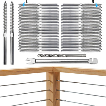 Swage Lag Screws for Cable Railing - 80 Pack T316 Stainless Steel Left and Right Handed Thread - 1/8" Cable Railing