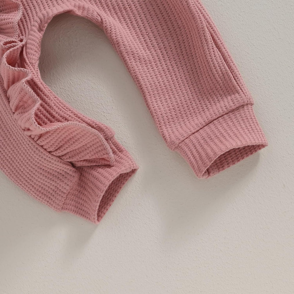 Baby Girl Ruffle Romper Knit Sweater Onesie Jumpsuit Long Sleeve Zipper Romper Solid Fall Winter Outfits