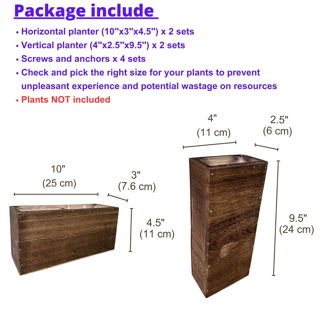 LaLaGreen Wooden Wall Planters (4 Pack) Hanging Wood Planter Box for Plants