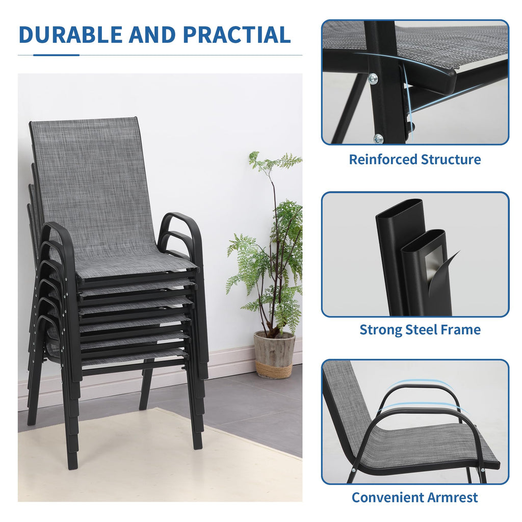 7 Pcs Outdoor Furniture Set w/ 60" Firepit and 6 Pieces Patio Chairs, 50, 000 BTU Aluminum Gas Fire Table and
