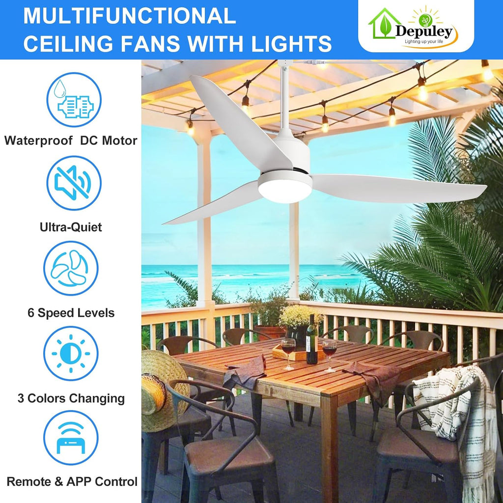 52 Inch White Waterproof Gazebo Fans with Lights Outdoor Hanging - Plug in Remote App Control for Patios Farmhouse Porch - 6 Speed Reversible DC Motor A101-B0F5WNQB9K