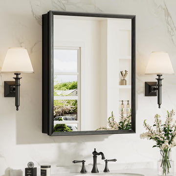 20 x 26 Mirror Medicine Cabinet, Assembly Required, Black Recessed Medicine Cabinet with Mirror, Steplessly