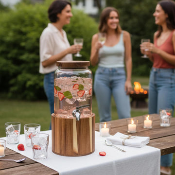 1 Gallon Glass Water & Lemonade Dispenser with Wooden Lid & Stand - Mason Jar Beverage Dispenser with Stainless Steel