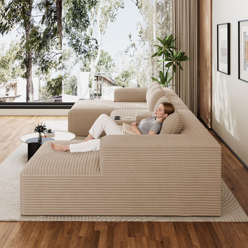 143" Oversized Cloud Sectional Couch, Beige