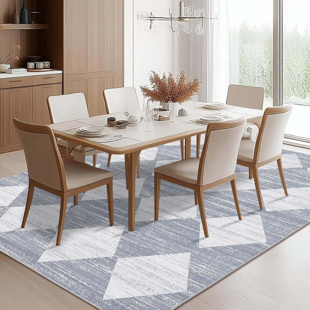 Washable Area Rug, Geometric Checkered Carpet, Neutral Soft Nursery Area Rug, Non Slip Stain Resistant